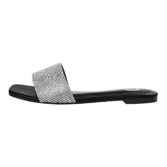 Journee Women's Grayce Rhinestone Flat Sandals Black Size 6 1/2 - Picture 2 of 5